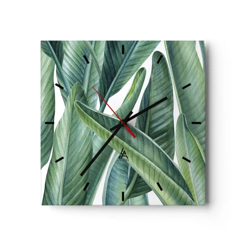 Zegar ścienny - Zielone liście w minimalistycznym, botanicznym stylu - 30x30cm - Zieleń sama w sobie - Nowoczesna dekoracja ścienna do salonu i sypialni ARTTOR
