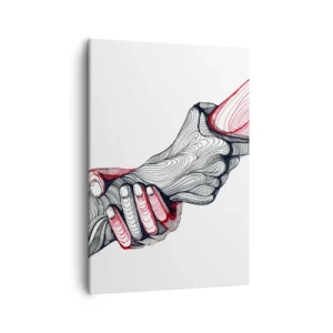 Obraz na płótnie - Symboliczny rysunek splecionych dłoni w minimalistycznym stylu - 50x70cm - Jesteś w dobrych rękach - Nowoczesna dekoracja ścienna do salonu, kuchni i sypialni ARTTOR
