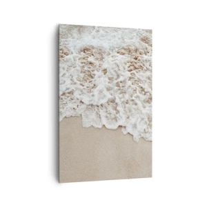 Obraz na płótnie - Delikatna piana morska obmywająca złocistą plażę - 80x120cm - Zaraz wracam - Nowoczesna dekoracja ścienna do salonu i sypialni ARTTOR