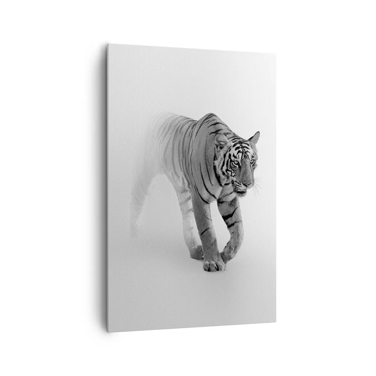 Obraz na płótnie - Tygrys wyłaniający się z mgły - 80x120cm - Przyczajony we mgle - Nowoczesna dekoracja ścienna do salonu i sypialni ARTTOR