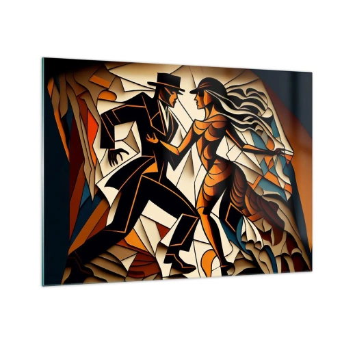 Obraz na szkle - Stylizowana para w tańcu w dynamicznej abstrakcyjnej formie - 70x50cm - Taniec pasji i namiętności - Nowoczesna dekoracja ścienna do salonu i sypialni ARTTOR