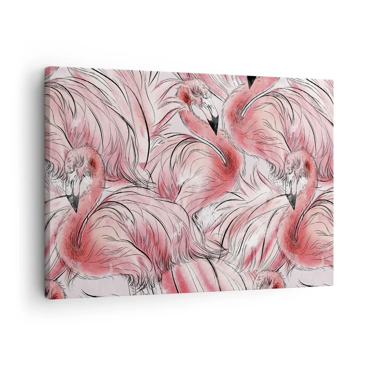 Obraz na płótnie - Delikatne rysunki różowych flamingów - 70x50cm - Ptasi corps de ballet - Nowoczesna dekoracja ścienna do salonu i sypialni ARTTOR