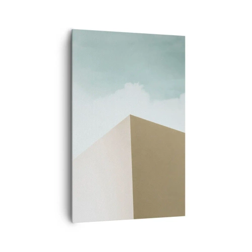Obraz na płótnie - Minimalistyczna architektura z pastelowymi blokami i niebem - 80x120cm - Geometria słonecznego lata - Nowoczesna dekoracja ścienna do salonu i sypialni ARTTOR