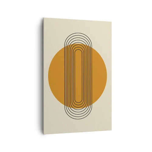 Obraz na płótnie - Geometryczny wzór z pomarańczowym kołem i liniami - 80x120cm - Plan doskonały - Nowoczesna dekoracja ścienna do salonu i sypialni ARTTOR