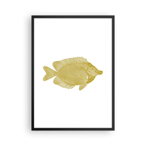 Plakat w czarnej ramie - Złota ryba w stylu vintage na białym tle - 50x70cm - Ryba i tyle - Nowoczesna dekoracja ścienna do salonu i sypialni ARTTOR