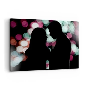 Obraz na płótnie - Sylwetki pary na tle kolorowych świateł bokeh - 100x70cm - Tak! - Nowoczesna dekoracja ścienna do salonu, kuchni i sypialni ARTTOR