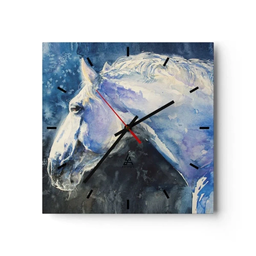 Zegar ścienny - Portret konia w odcieniach błękitu z malarskim efektem akwareli - 30x30cm - Portret w błękitnej poświacie - Nowoczesna dekoracja ścienna do salonu i sypialni ARTTOR