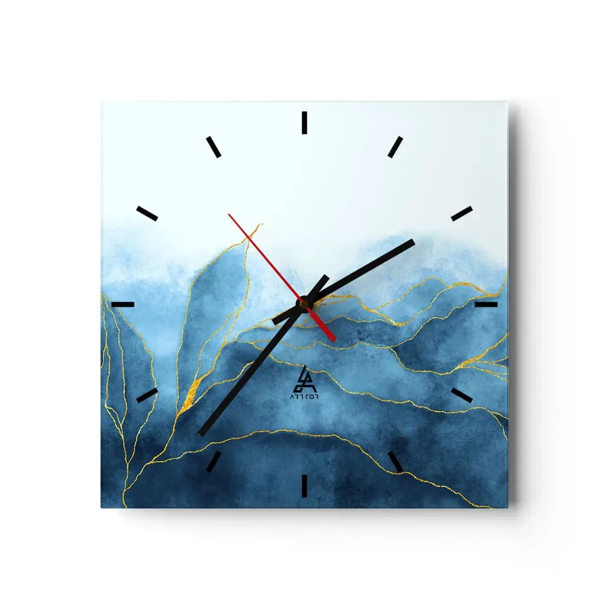 Zegar ścienny - Błękit w złocie - 40x40 cm