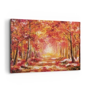 Obraz na płótnie - Jesienny las w odcieniach miedzi i złota - 100x70cm - Miedziany las - Nowoczesna dekoracja ścienna do salonu, kuchni i sypialni ARTTOR