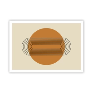 Plakat - Geometryczny wzór z pomarańczowym kołem i liniami - 100x70cm - Plan doskonały - Nowoczesna dekoracja ścienna do salonu i sypialni ARTTOR
