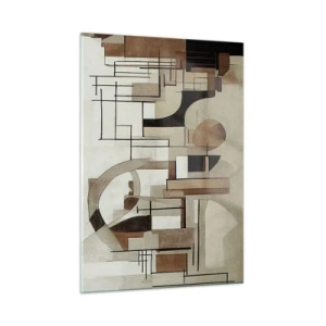 Obraz na szkle - Geometryczny pejzaż w odcieniach brązu i beżu - 50x70cm - Pejzaż miejski 2.0 - Nowoczesna dekoracja ścienna do salonu, kuchni i sypialni ARTTOR