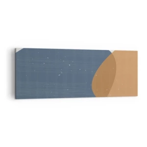 Obraz na płótnie - Minimalistyczna kompozycja geometryczna w odcieniach niebieskiego i pomarańczowego - 140x50cm - Owale i wpływy - Nowoczesna dekoracja ścienna do salonu i sypialni ARTTOR