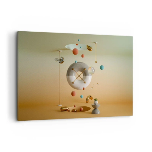Obraz na płótnie - Geometryczne figury w pastelowych kolorach w surrealistycznym układzie - 120x80cm - Wszystko się zdarzyć może - Nowoczesna dekoracja ścienna do salonu, kuchni i sypialni ARTTOR