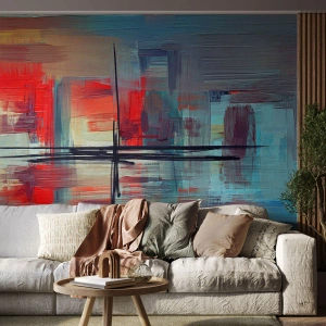 Fototapeta Premium Sand - Kolorowa abstrakcja z geometrycznymi formami i liniami w stylu nowoczesnym - 100x70cm - Pejzaż w nieznanym wymiarze - Nowoczesna dekoracja ścienna do salonu, kuchni i sypialni ARTTOR