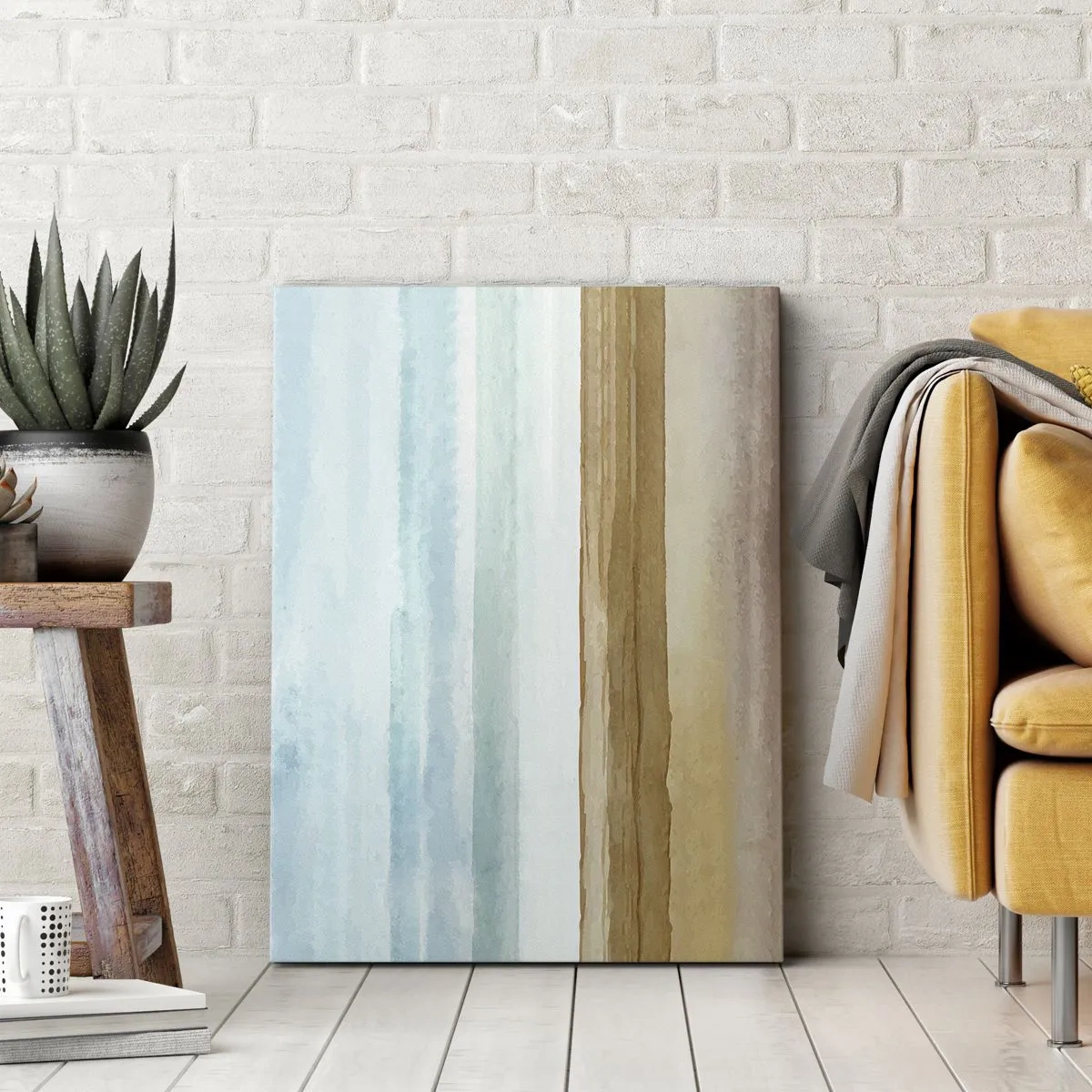 Obraz na płótnie - Abstrakcyjny pejzaż plaży w pastelowych odcieniach - 80x120cm - Ukojenie - Nowoczesna dekoracja ścienna do salonu i sypialni ARTTOR