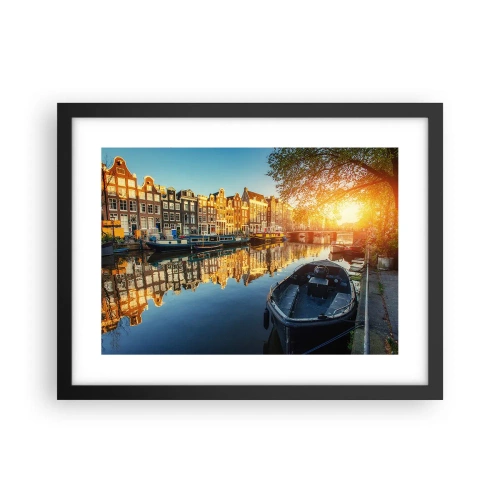 Plakat w czarnej ramie - Poranek w Amsterdamie - 40x30 cm
