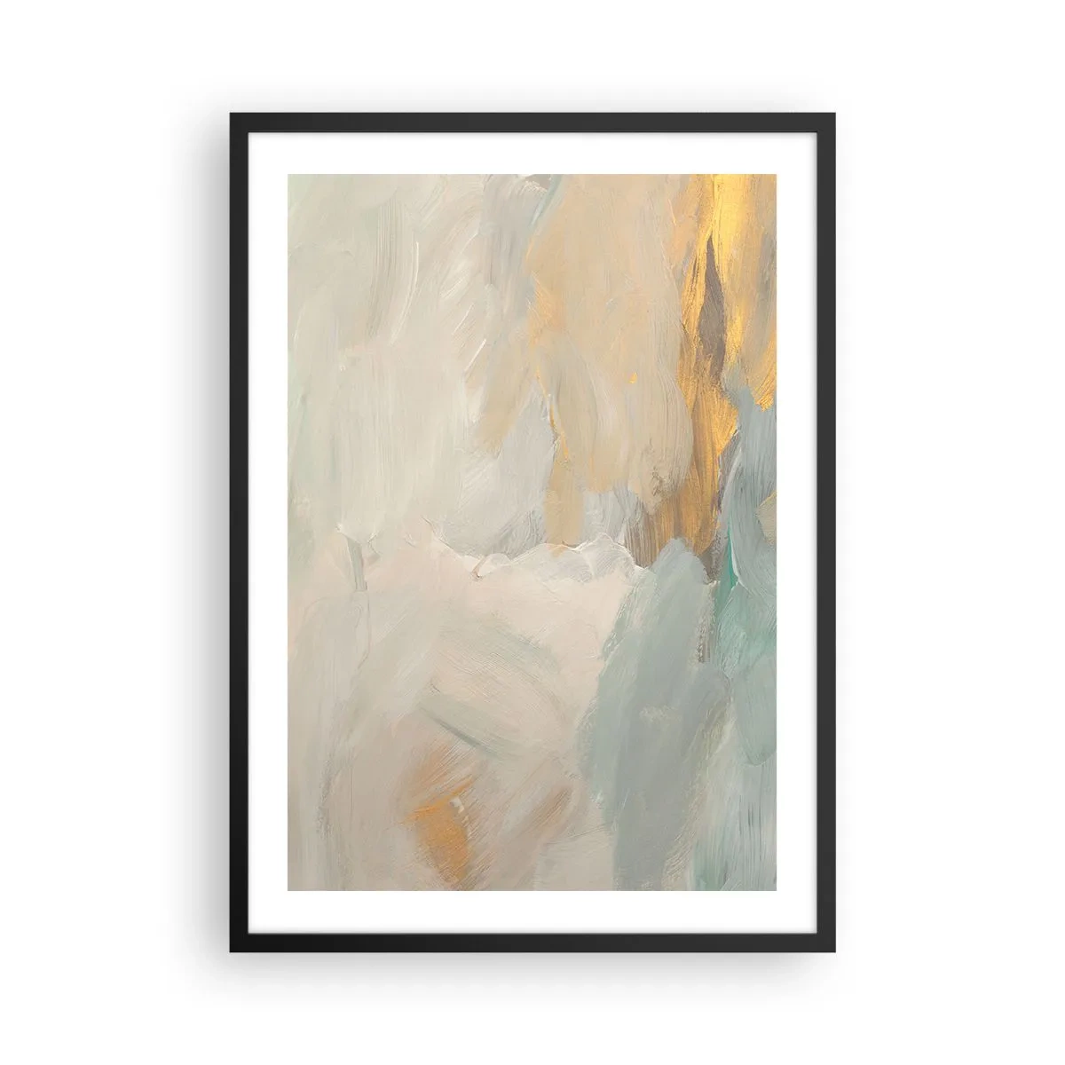 Plakat w czarnej ramie - Abstrakcyjna malarska kompozycja w pastelowych odcieniach - 50x70cm - Abstrakcja – kraina łagodności - Nowoczesna dekoracja ścienna do salonu i sypialni ARTTOR