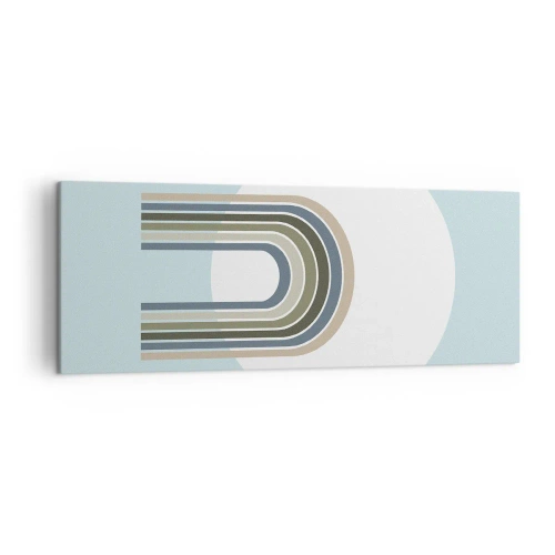 Obraz na płótnie - Minimalistyczna kompozycja z okręgiem i liniami na pastelowym tle - 140x50cm - Nieodparte przyciąganie - Nowoczesna dekoracja ścienna do salonu i sypialni ARTTOR