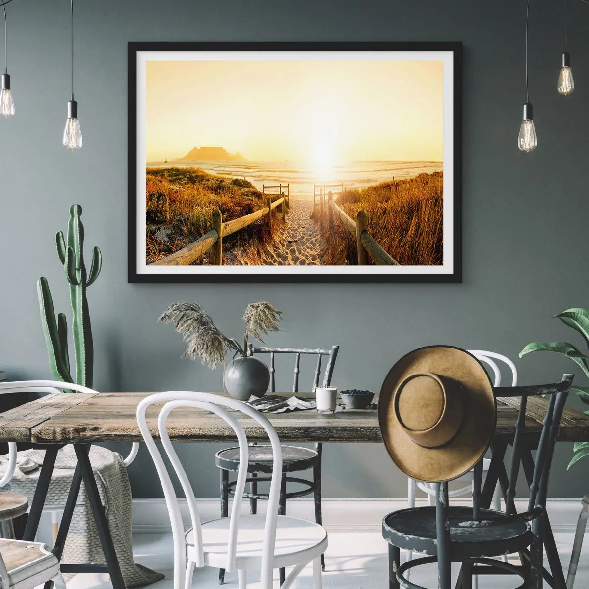 Plakat w czarnej ramie - Przez wydmę, w stronę słońca - 50x40 cm