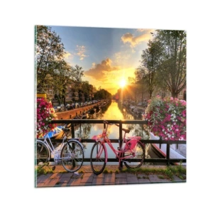 Obraz na szkle - Wiosenny poranek w Amsterdamie - 30x30 cm
