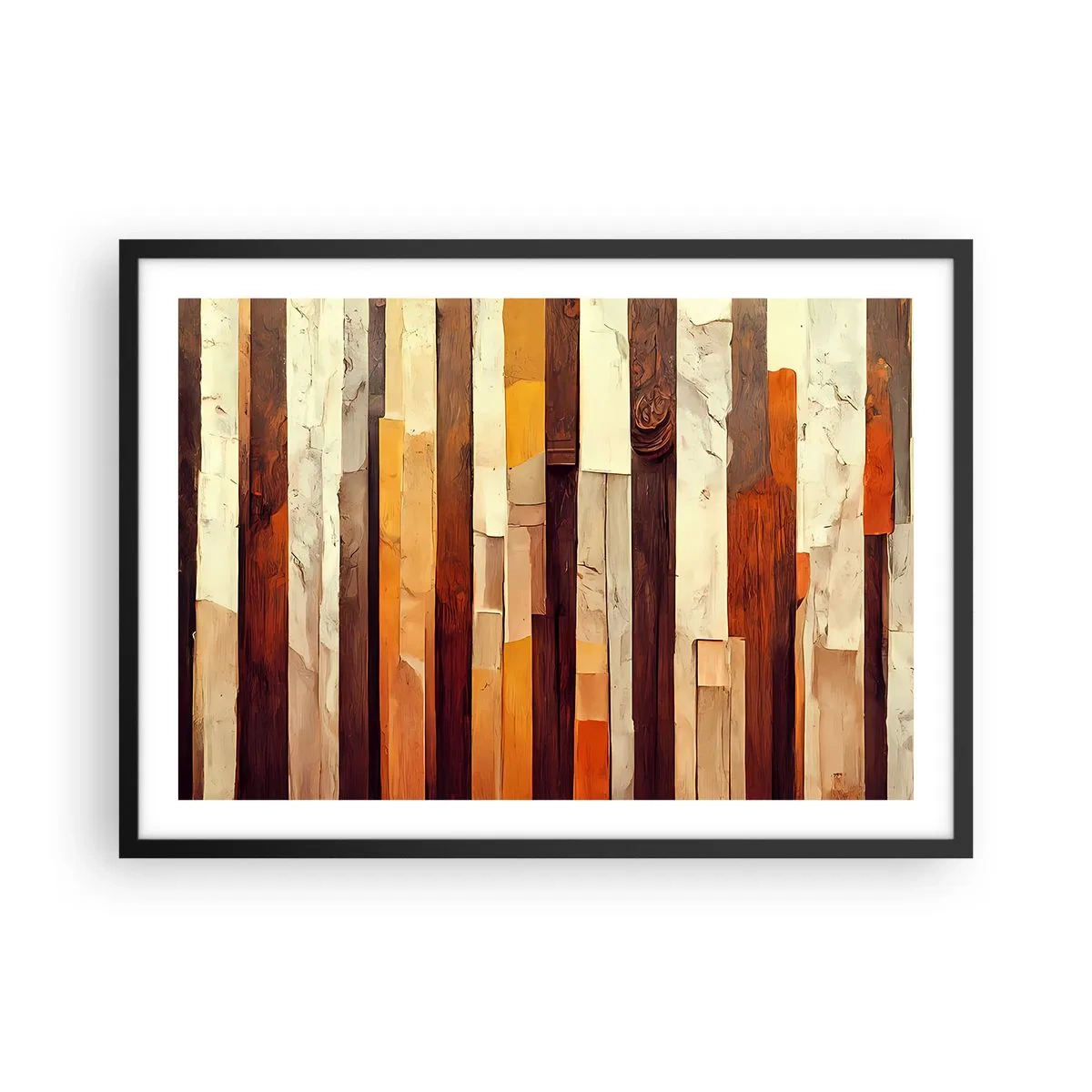 Plakat w czarnej ramie - Geometryczna kompozycja w odcieniach drewna i złota - 70x50cm - Hymn leśnych drzew - Nowoczesna dekoracja ścienna do salonu i sypialni ARTTOR