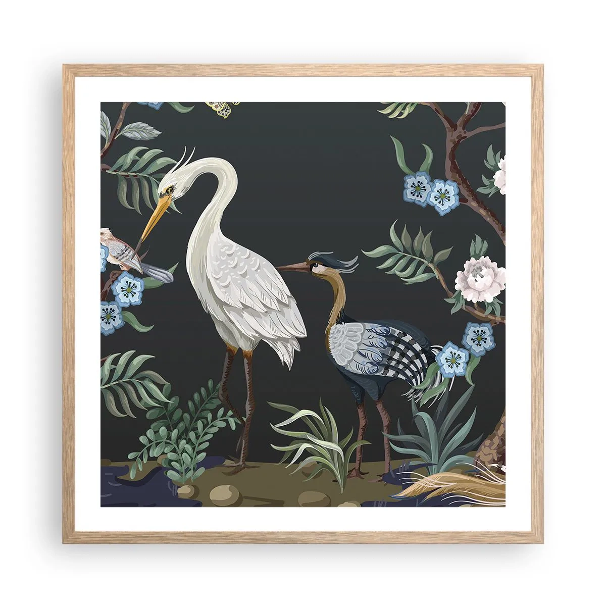 Plakat w ramie jasny dąb - Ptasia parada - 60x60 cm