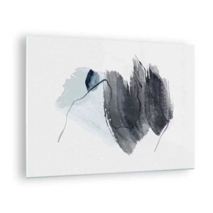 Obraz na szkle - Abstrakcyjna kompozycja w odcieniach granatu i szarości - 70x50cm - Intensywność i ruch - Nowoczesna dekoracja ścienna do salonu i sypialni ARTTOR