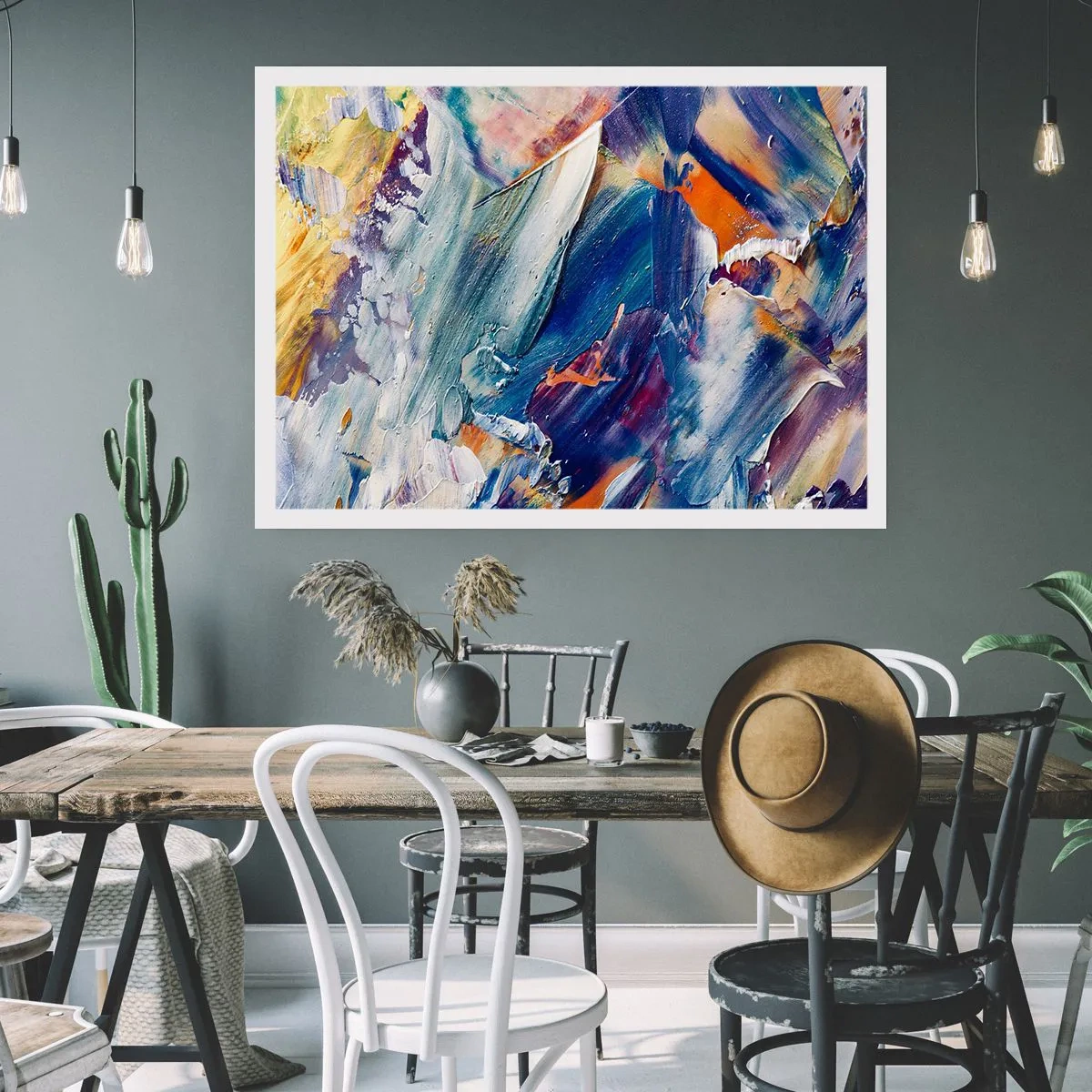 Plakat - Kolorowa abstrakcja z fakturą farby akrylowej - 100x70cm - Zamęt koloru - Nowoczesna dekoracja ścienna do salonu i sypialni ARTTOR