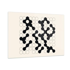 Obraz na szkle - Czarno-biała graficzna mozaika złożona z połączonych kropek - 100x70cm - Chińska gra – wariacja - Nowoczesna dekoracja ścienna do salonu, kuchni i sypialni ARTTOR