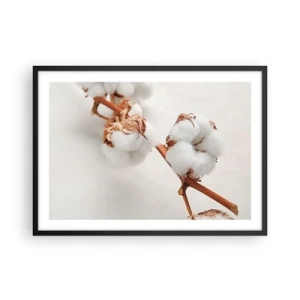 Plakat w czarnej ramie - Gałązka bawełny na subtelnym tle - 70x50cm - Tylko tulić - Nowoczesna dekoracja ścienna do salonu i sypialni ARTTOR