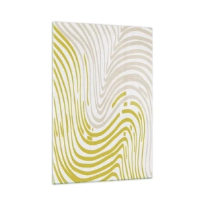 Obraz na szkle - Abstrakcyjny wzór z falującymi liniami w odcieniach żółci i beżu - 70x100cm - Kompozycja z łagodnym ugięciem - Nowoczesna dekoracja ścienna do salonu i sypialni ARTTOR