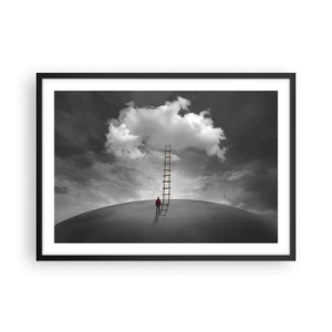 Plakat w czarnej ramie - Osoba w czerwonym płaszczu i drabina prowadząca do chmury - 70x50cm - Wszystko możliwe - Nowoczesna dekoracja ścienna do salonu i sypialni ARTTOR
