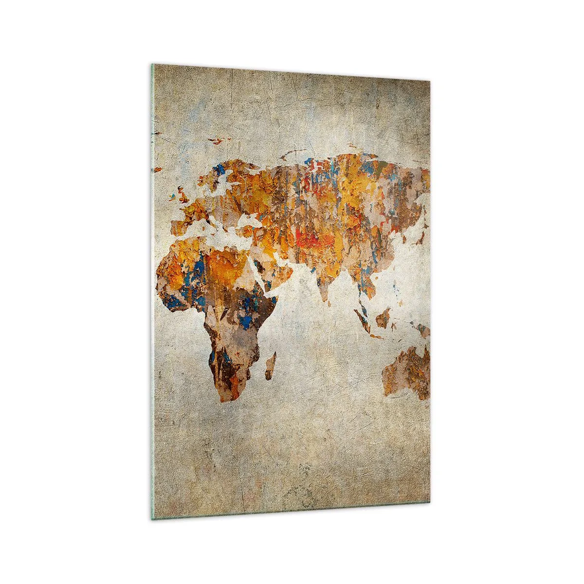 Obraz na szkle - Mapa świata w stylu vintage z kolorowymi akcentami - 70x100cm - Naprawdę wielki świat - Nowoczesna dekoracja ścienna do salonu i sypialni ARTTOR