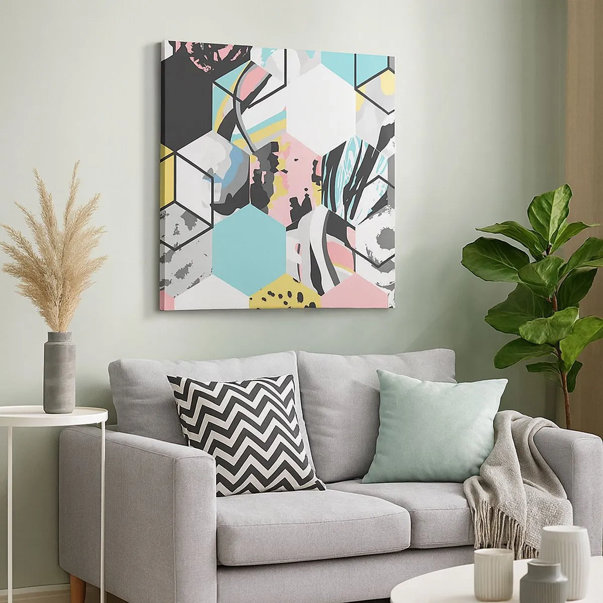 Obraz na płótnie - Sześciokąty i sześciany w sześciu barwach - 30x30 cm