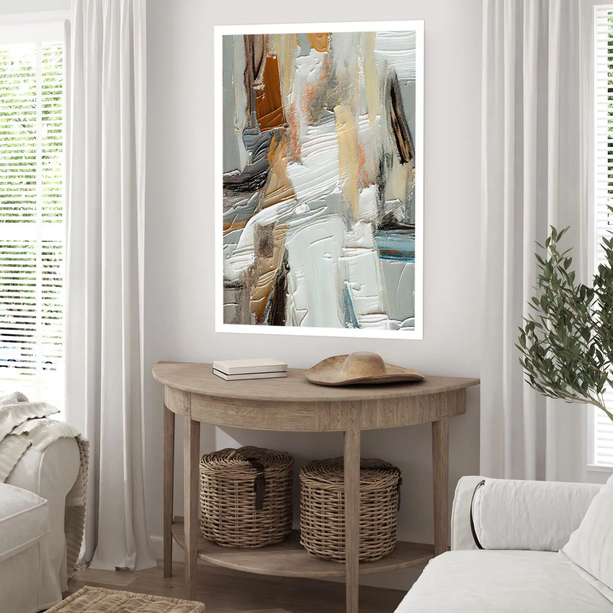 Plakat - Teksturalna abstrakcja w neutralnych odcieniach - 50x70cm - Barwne nawarstwienia - Nowoczesna dekoracja ścienna do salonu, kuchni i sypialni ARTTOR