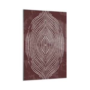 Obraz na szkle - Symetryczne fale w białych liniach na brązowym tle - 80x120cm - Przestrzeń mówi - Nowoczesna dekoracja ścienna do salonu i sypialni ARTTOR