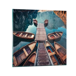 Obraz na szkle - Czekam na przystani - 70x70 cm