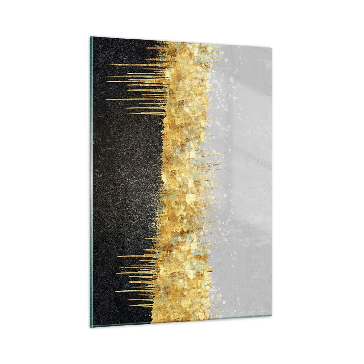 Obraz na szkle - Złota abstrakcja z kontrastem czerni i szarości - 50x70cm - W głąb i ku górze - Nowoczesna dekoracja ścienna do salonu, kuchni i sypialni ARTTOR