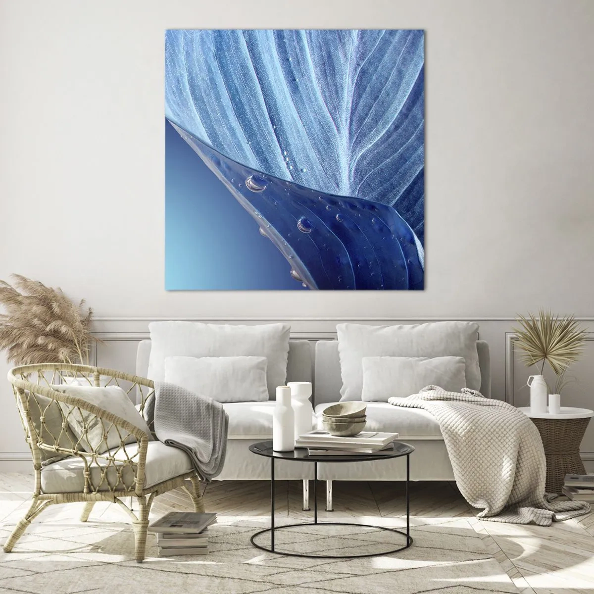 Obraz na szkle - Ukryte krople błękitu - 60x60 cm