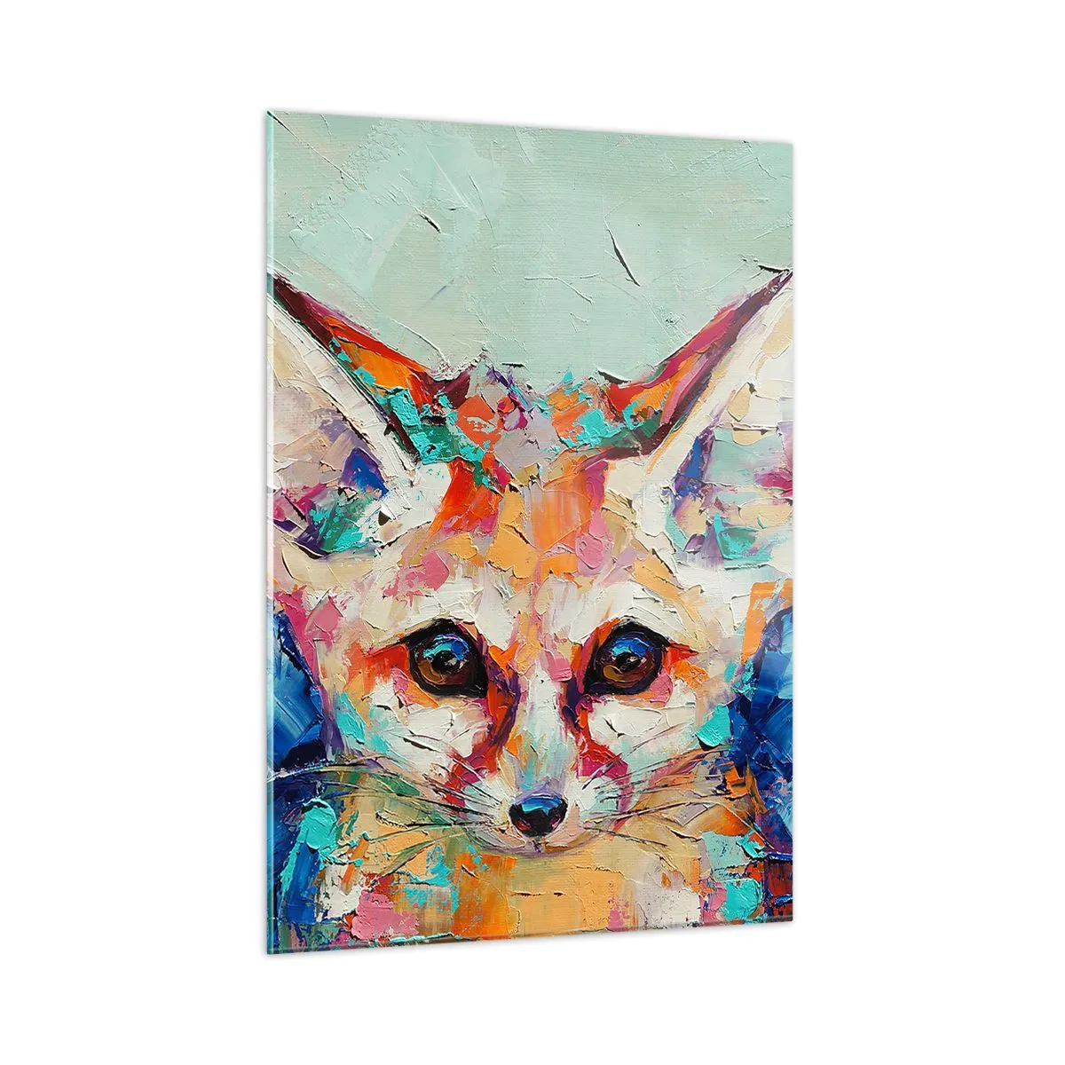 Obraz na szkle - Colorful portrait of a fox with expressive eyes and bold brushstrokes - 50x70cm - Jesteście na mnie gotowi? - Nowoczesna dekoracja ścienna do salonu, kuchni i sypialni ARTTOR