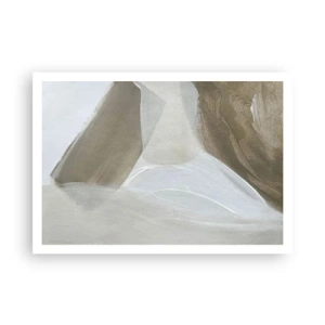 Plakat - Delikatna abstrakcja w odcieniach beżu i bieli - 100x70cm - Fala bieli - Nowoczesna dekoracja ścienna do salonu i sypialni ARTTOR