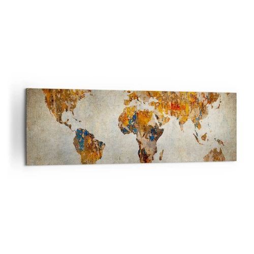 Obraz na płótnie - Mapa świata w stylu vintage z kolorowymi akcentami - 160x50cm - Naprawdę wielki świat - Nowoczesna dekoracja ścienna do salonu i sypialni ARTTOR