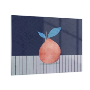 Obraz na szkle - Owoc o abstrakcyjnej formie na tle geometrycznej kompozycji - 70x50cm - Wypukłość i płaszczyzna - Nowoczesna dekoracja ścienna do salonu i sypialni ARTTOR