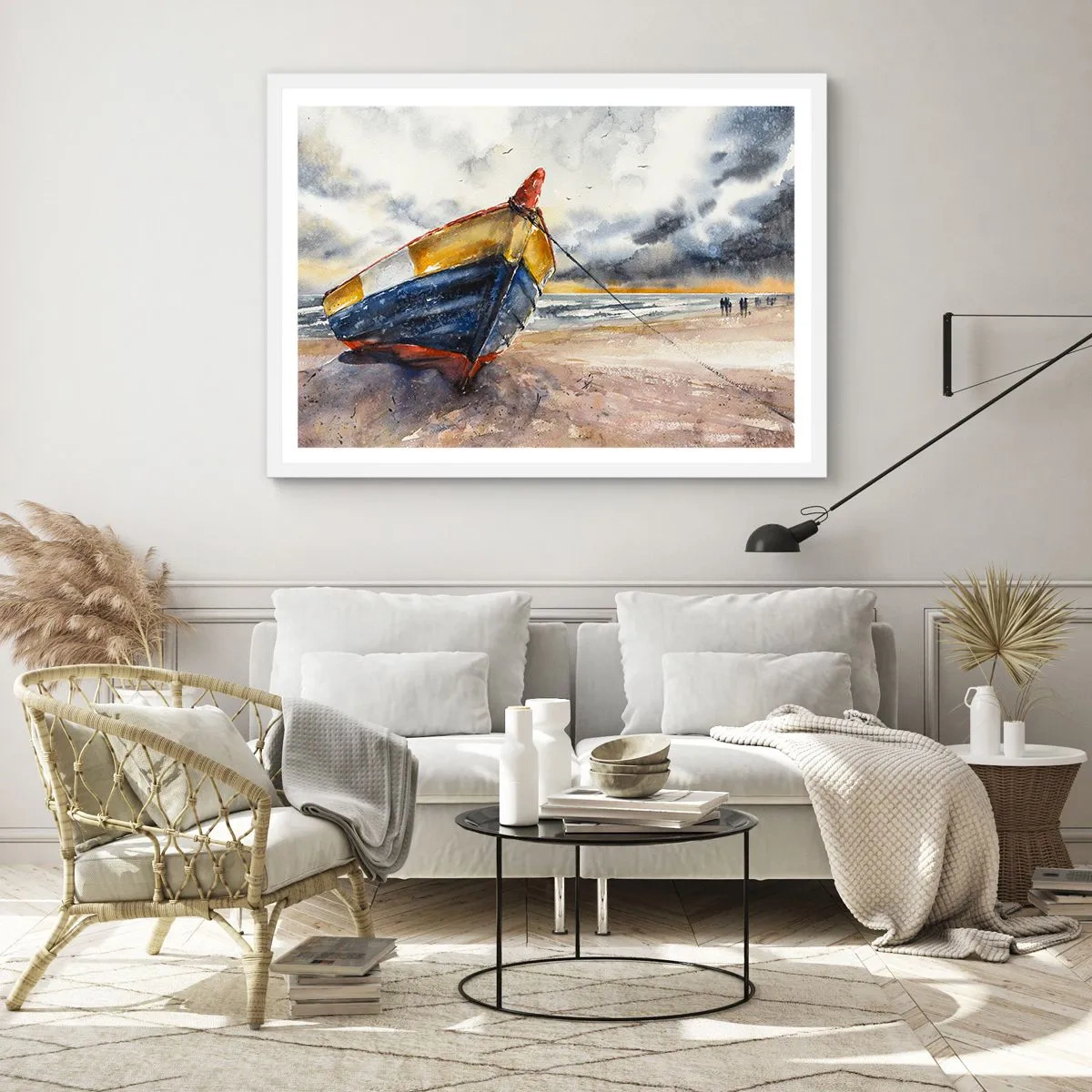 Plakat w białej ramie - Odpoczynek na brzegu - 91x61 cm