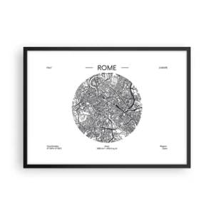 Plakat w czarnej ramie - Mapa Rzymu w minimalistycznym, czarno-białym stylu - 70x50cm - Anatomia Rzymu - Nowoczesna dekoracja ścienna do salonu i sypialni ARTTOR