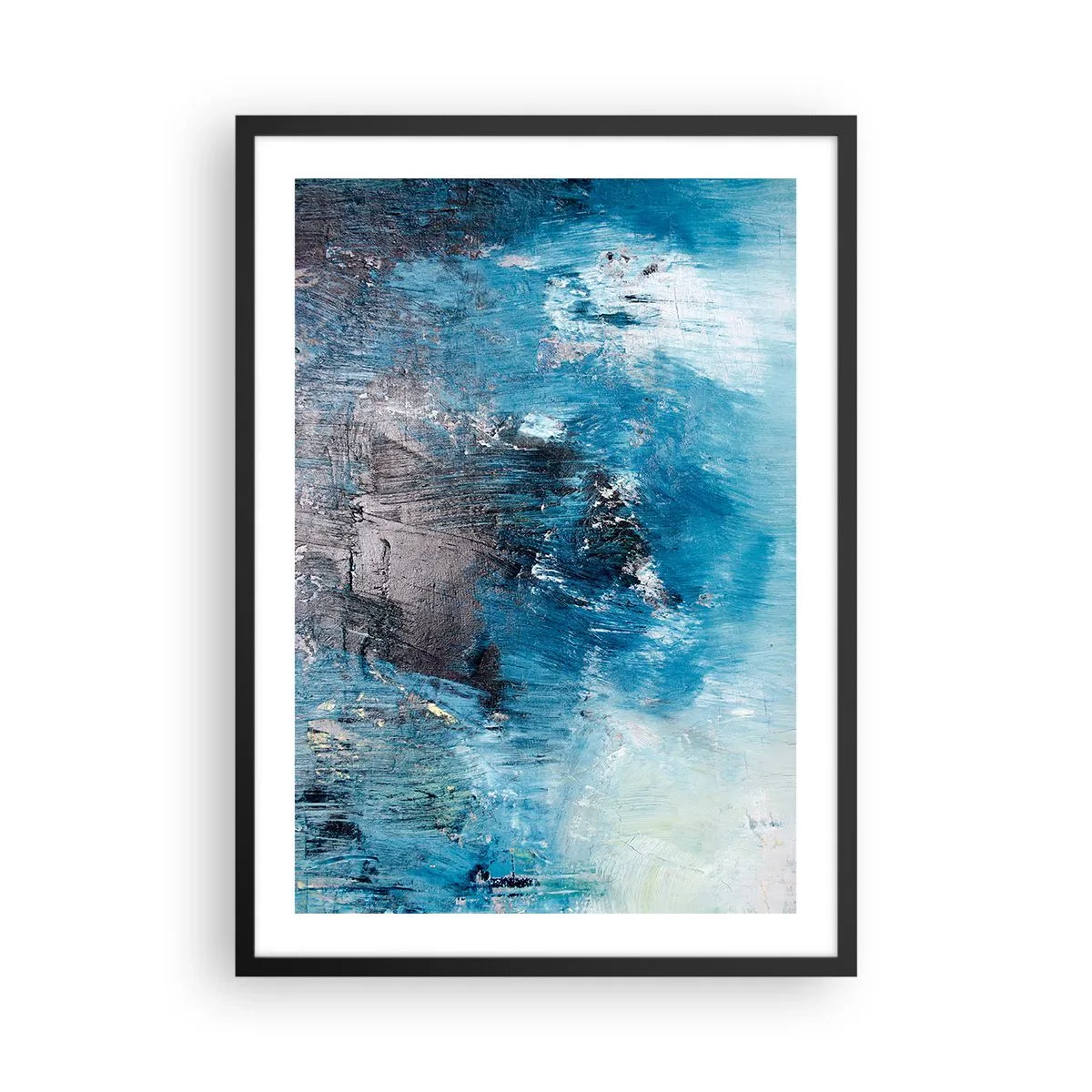 Plakat w czarnej ramie - Abstrakcyjna kompozycja w odcieniach niebieskiego - 50x70cm - Błękitna rapsodia - Nowoczesna dekoracja ścienna do salonu i sypialni ARTTOR