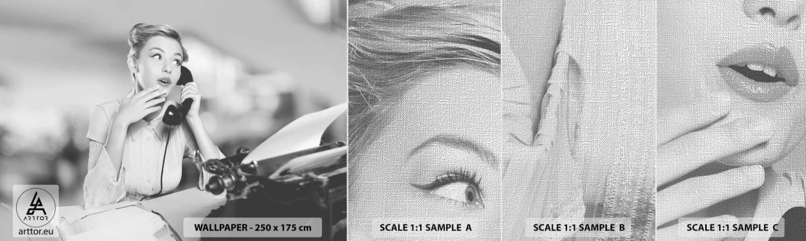 Fototapeta Próbka Premium Canvas - Halo, tu lata 50. - Vintage, Czarno-Biały, Retro - 100x30 cm