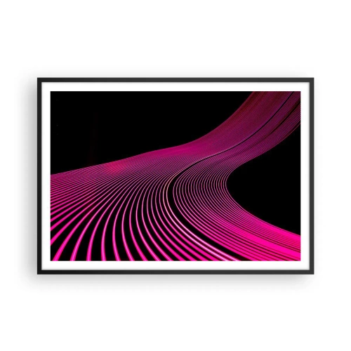 Plakat w czarnej ramie - Futurystyczne linie w odcieniach różu na czarnym tle - 100x70cm - Aleja światła - Nowoczesna dekoracja ścienna do salonu i sypialni ARTTOR