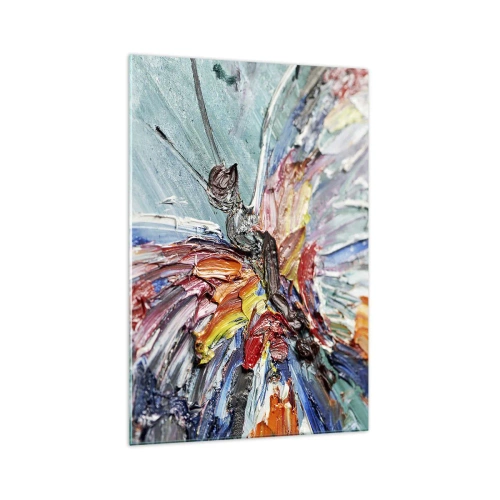 Obraz na szkle - Kolorowy motyl w stylu impasto na pastelowym tle - 70x100cm - Pomalowany przez naturę - Nowoczesna dekoracja ścienna do salonu i sypialni ARTTOR