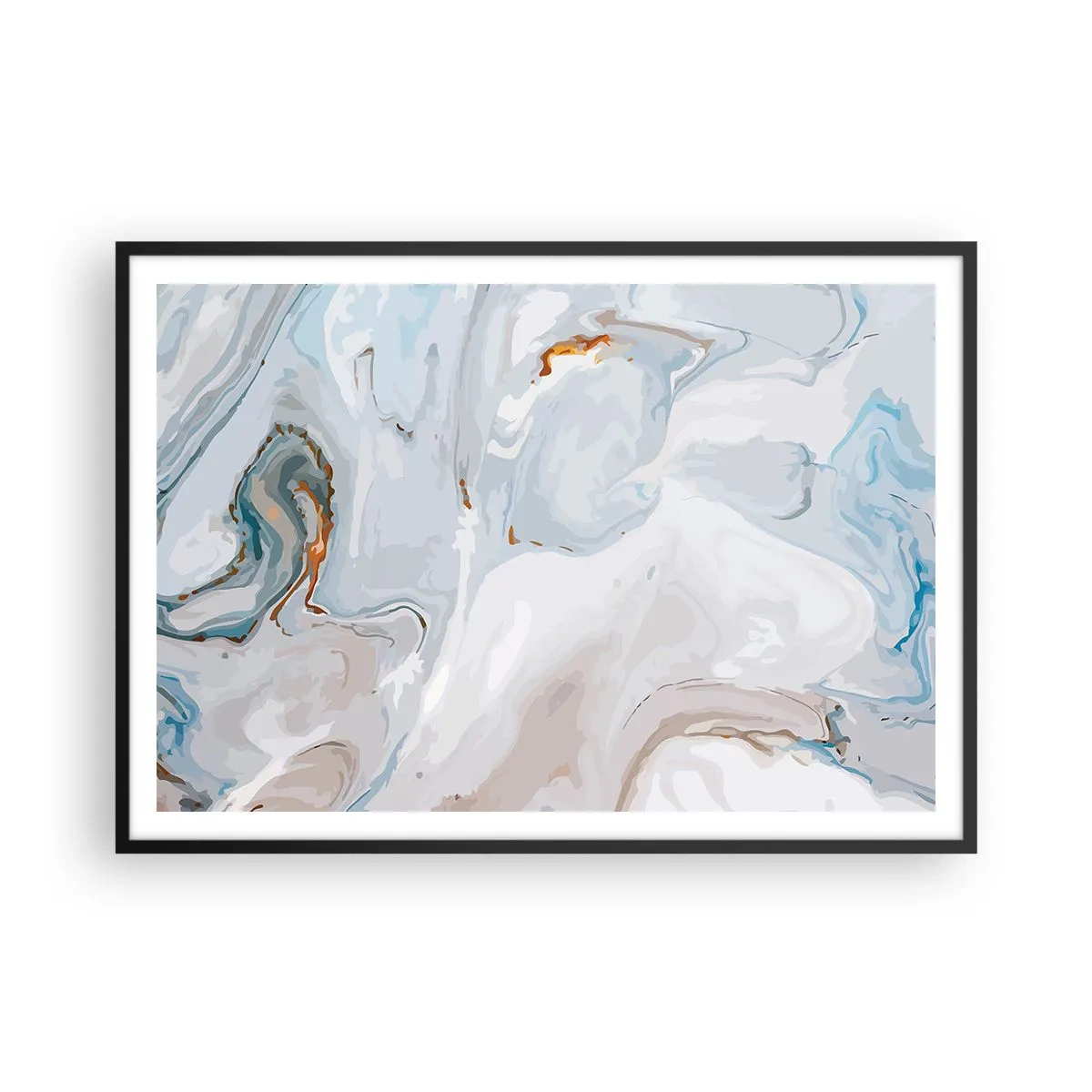 Plakat w czarnej ramie - Abstrakcyjne fale w tonacji błękitu i bieli - 100x70cm - Biel wypiętrzona - Nowoczesna dekoracja ścienna do salonu i sypialni ARTTOR